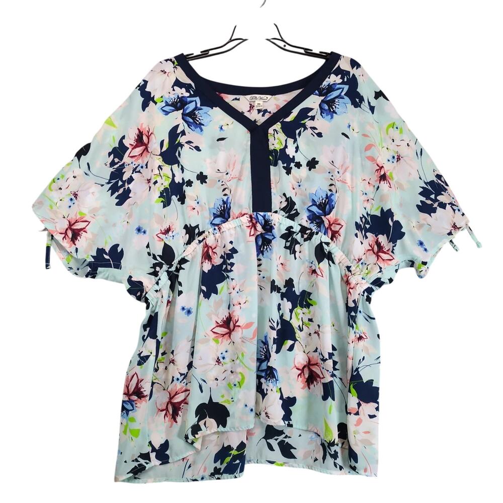 Pioneer Woman Dolman Sleeve Floral‎ Print Blouse Shirt XXL Flowy Elastic Waist